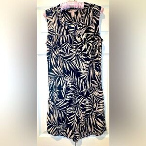 Banana Republic Romper in Black and cream Palm Tree Elastic Waist Pockets Sz 4